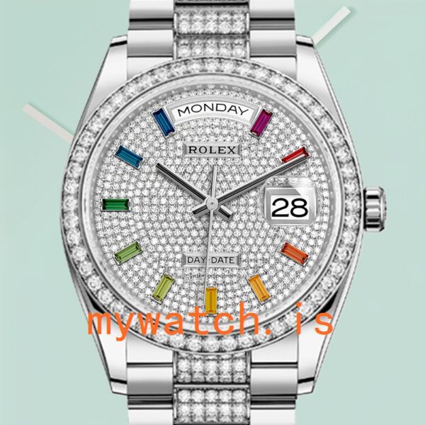 Rolex Day-Date Men’s m128349rbr-0012 36mm Silver-tone Diamond Bezel: Authentic vs. Replica